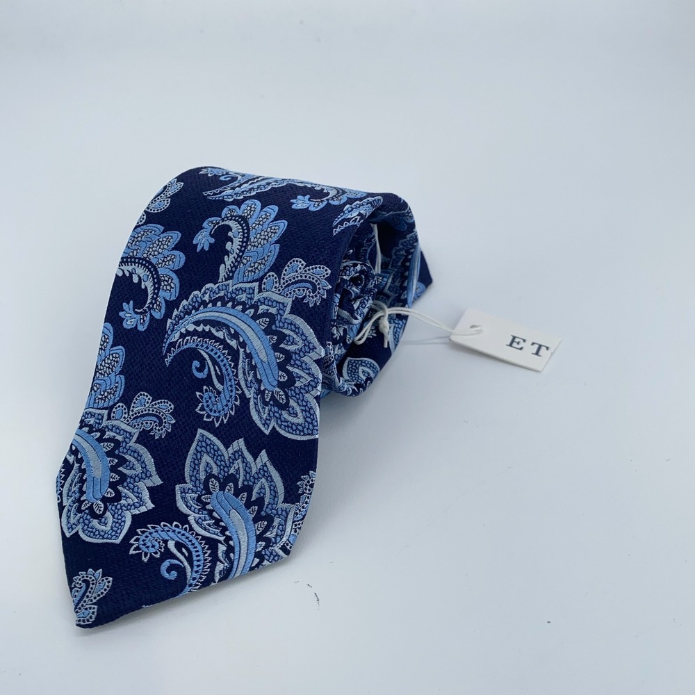 Eton‎ Tie Mens One Size Navy Blue Paisley Silk Classic Necktie England Made